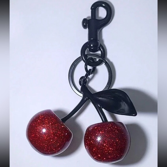 Glittery Red Cherry 🍒 Bag Charm Keychain with black hardware - Picture 2 of 2